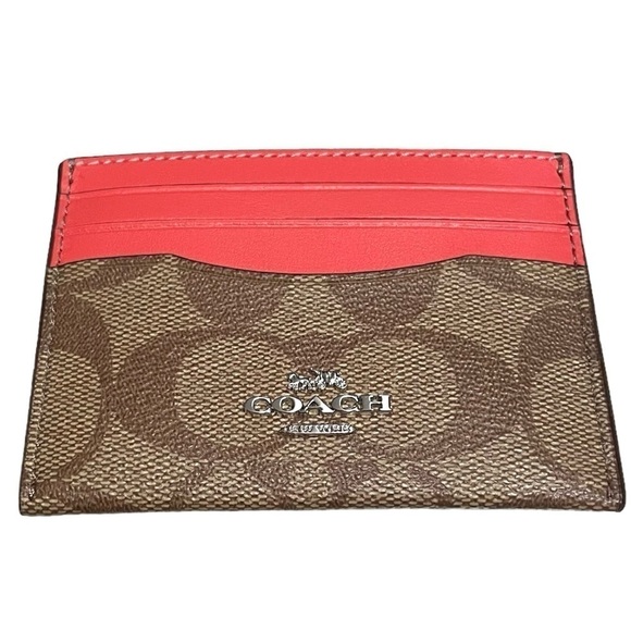 Coach Accessories - Coach Signature Khaki Tangerine Slim ID Card Case NWT CH415
